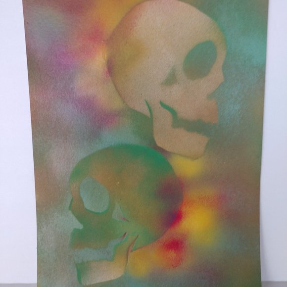 Hand Crafted Rainbow Colors Skull Painting Abstract Art 15x11 - Picture 8 of 14